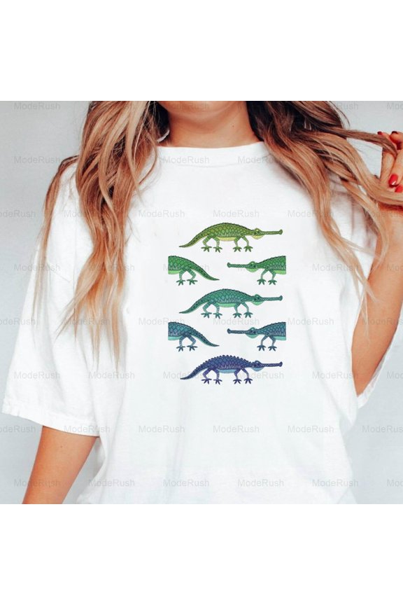 Cold Colors Crocodiles Funny Animal Abstract Art Graphic Unisex T-Shirt, up to size 5XL-TS WHITE