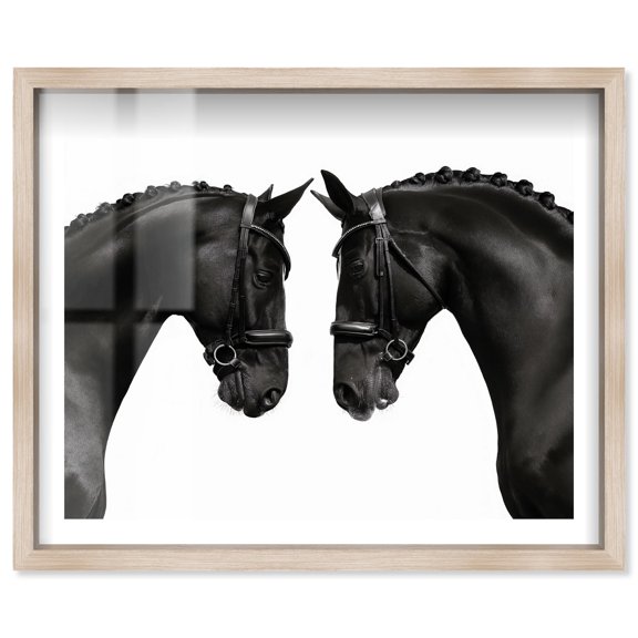 Cold Dawn Horses Shadowbox Print Western Wall Decor by Notoriart, Blonde Frame, 21 x 17