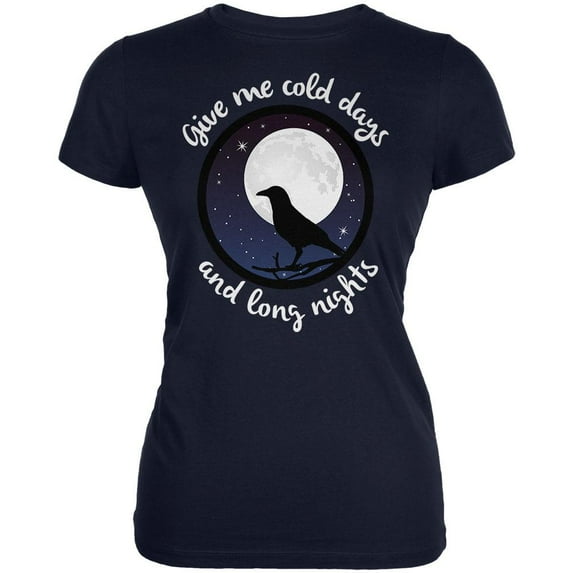 Cold Days Long Nights Fall Moon Raven Juniors Soft T Shirt Navy X-LG