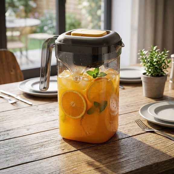 Cold Drink Jug 2200 ML - Large Plastic Beverage Dispenser with Lid Handle - Transparent Juice Tea Coffee Container for Kitchen Office