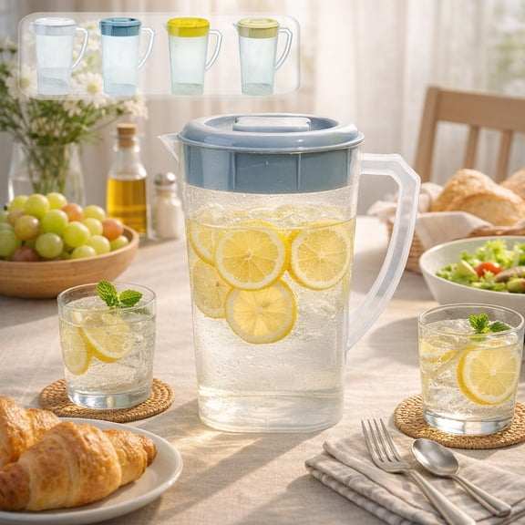 Cold Drink Jug,2200ml Large Capacity Transparent Plastic Jug with Push Lid,Food-Grade Dishwasher Safe Pitcher for Home Office Party Iced Tea Juice Storage(Blue)