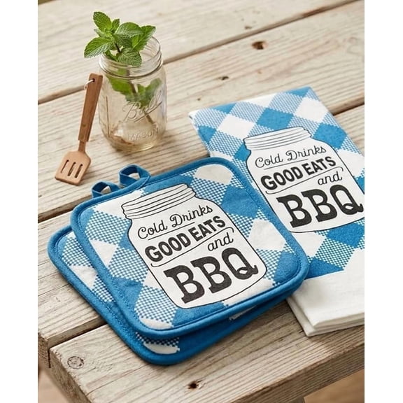 Cold Drinks, Good Eats & BBQ Pot Holders and Towel Set