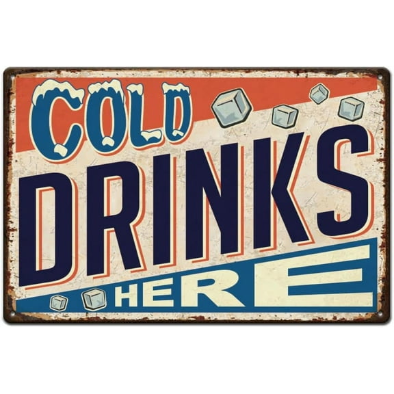 Cold Drinks Here Tin Sign Cold Drink Shop Metal Tin Signs Vintage Iron Signs Funny Wall Art Poster Metal Plaque for Restaurant Dessert Shop Ice Cream Parlour Summer Decoration diy Dog