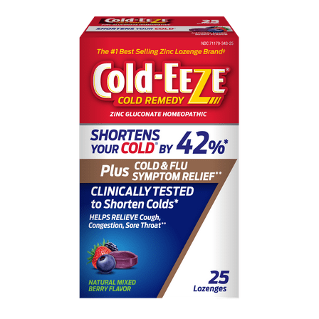 Cold-EEZE Plus Cold & Flu Symptom Relief Zinc Lozenges, Natural Mixed Berry, 25 Ct