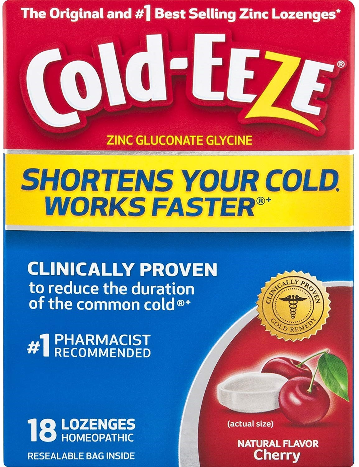 Cold-Eeze Cold Remedy Zinc Lozenges Cold Relief, Natural Cherry Flavor, 18 ct, 2 Pack