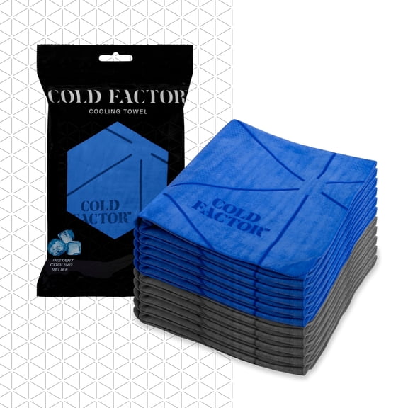 Cold Factor Instant Cooling PVA Towel - 10 Pack - Blue and Gray Mix, 29.5" x 13"