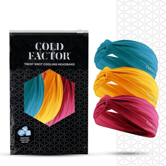 Cold Factor Twist Knot Cooling Headband, One Size, Ruby, Emerald, and Gold, 3 Pack