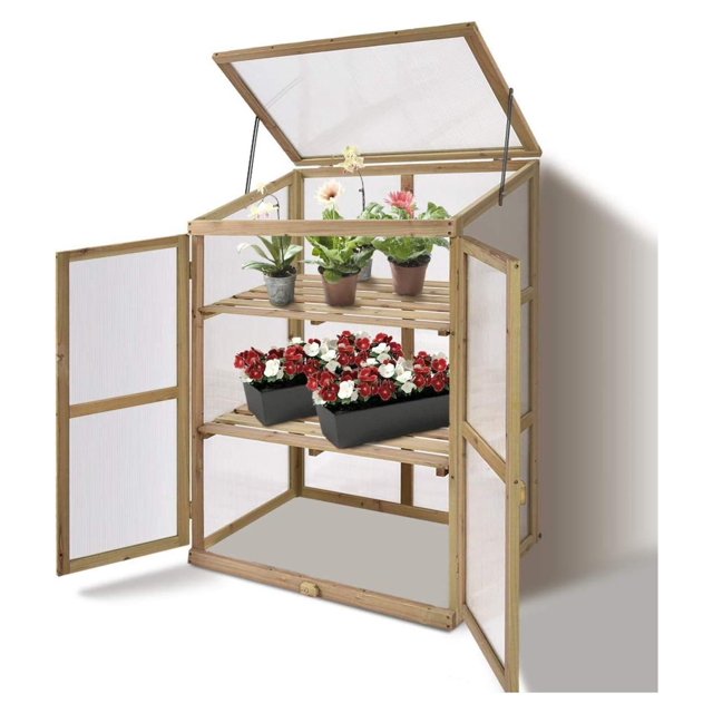 Cold Frame Greenhouse, Portable Wood Greenhouse with Transparent