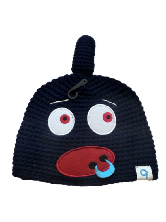 Boys Blue Knit Monster Hat Nose Ring Beanie
