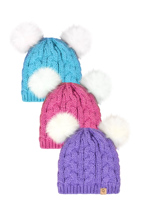 Girls Sophie Two Pom Beanie with Furry Fleece Lining