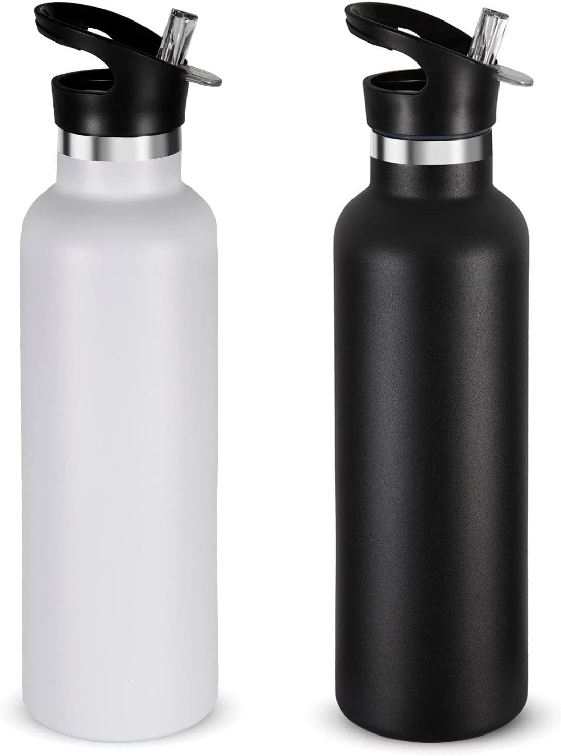Neihepal 24oz Stainless Steel Water Bottle - Vacuum Insulated Cold Grey Flask With Straw Lid