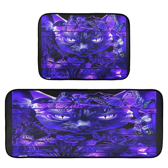 Cold Hearted Cat 2-Piece Kitchen Carpet Mat Set, Non-Slip Memory Foam, Soft for Kitchen and Living Room Use