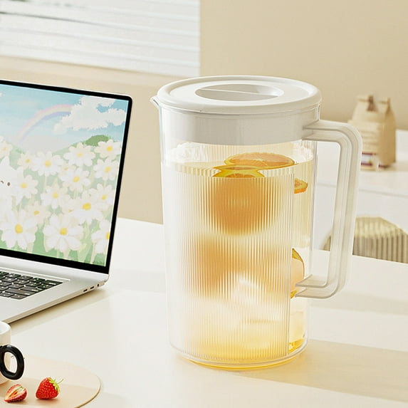 Cold Kettle Drink Pitcher, 2L Clear Plastic Beverage Dispenser, Wide Mouth with Lid & Handle, Refrigerator Safe for Iced Tea, Lemonade, Fruit Infused Water, Topliu