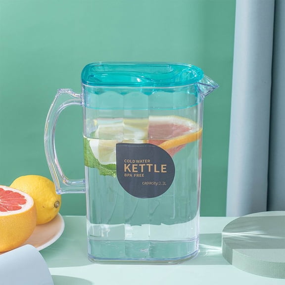 Cold Kettle Refrigerator Drink Pitcher 2.2L, Plastic Water Carafe with Lid for Juice Lemonade Iced Tea Coffee Bar Party