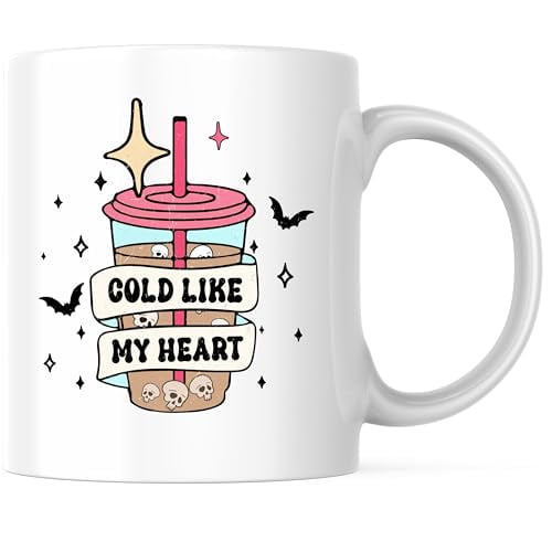 Cold Like My Heart Coffee Mug - Funny Halloween Coffee Mug - Unique Skull Design 11 Ounce Coffee Mug - Premium Ceramic - Design Printed On Both Sides - BMCM02876