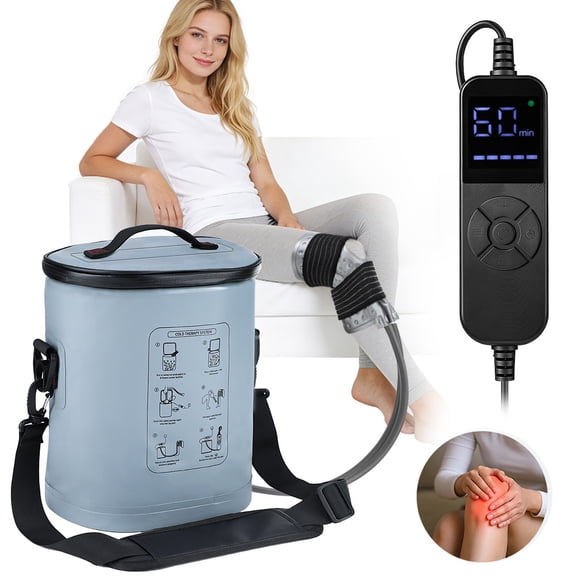 Cold Machine for Knee - Ice Machine 5 Flow & 6 Timer, Cold Pack Machine 15QT Leak-Proof Ice Barrel, Portable Ice Machine for Assist Relaxation for Knee, Shoulder & Ankle, Grey