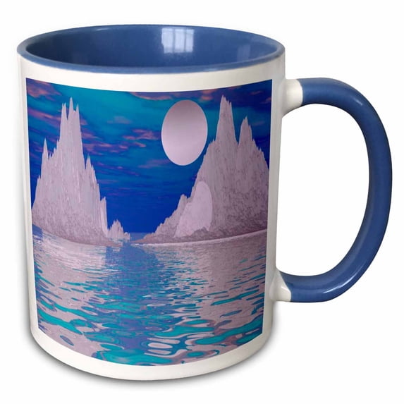 3drose, Cold Mountain in the Ocean 3d, 15oz Two-tone Blue Mug