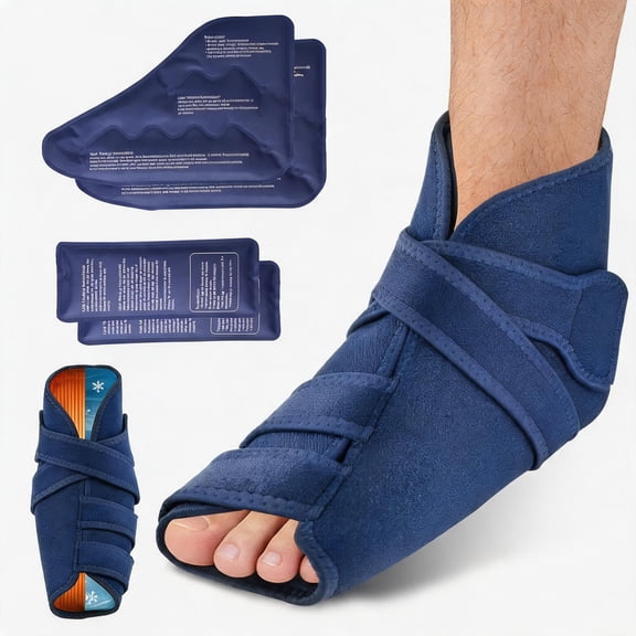 Cold Pack Wap with 4 Gel Packs, Ice Pack Wrap 360 Solid Gel Cooling Compression, Ice Packs for Foot Muscle Relaxation and Comfort, for Achilles Tendonitis Sprained Ankles & Heels, Blue