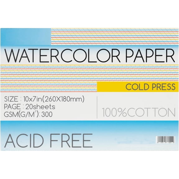 Cold Press 10 x 7 Inch Watercolor Paper, 20 Sheets