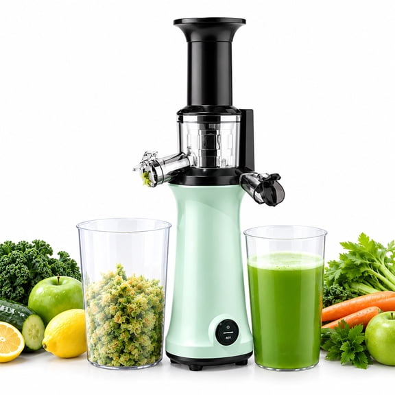 Cold Press Juicer, 120 W Rechargeable Masticating Slow Juicer with Wide Chute, High Juice Yield, Easy Clean, Reverse Function, for Fruits & Vegetables(Green)