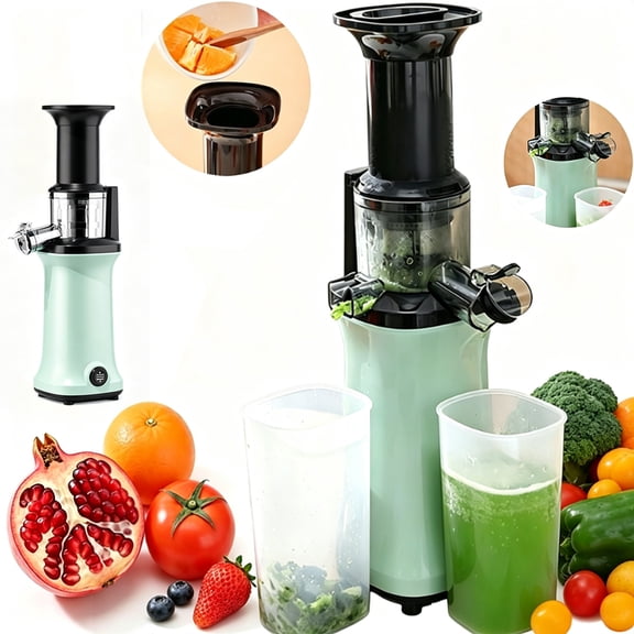 Cold Press Juicer, 120 W Rechargeable Masticating Slow Juicer with Wide Chute, High Juice Yield, Easy Clean, Reverse Function, for Fruits & Vegetables(Green)