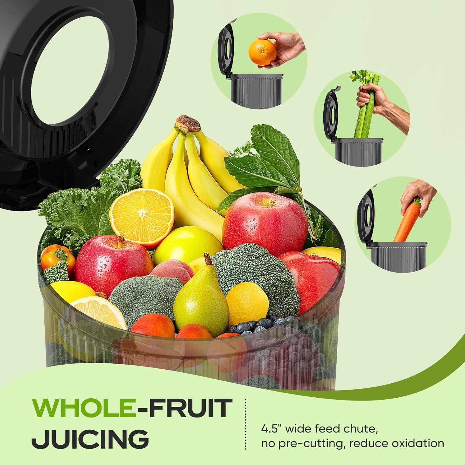 Cold Press Juicer  150W Slow Masticating with Wide Chute for Leafy Greens and Fruits Easy to Clean