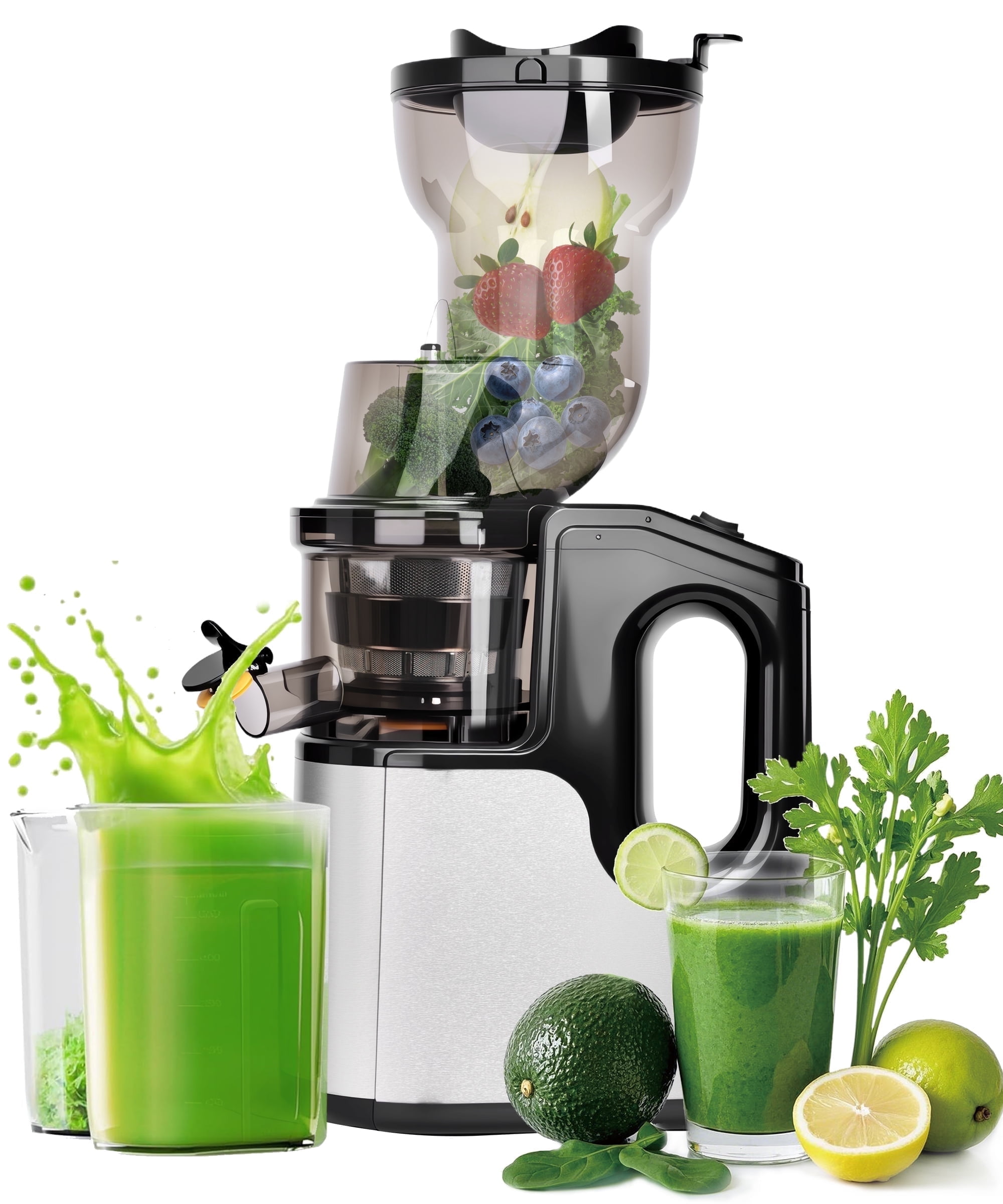 Casualife Cold Press Juicer, 800W Masticating Juicer with 5.4" Wide Feed Chute, High Juice Yield, Easy to Clean, Black