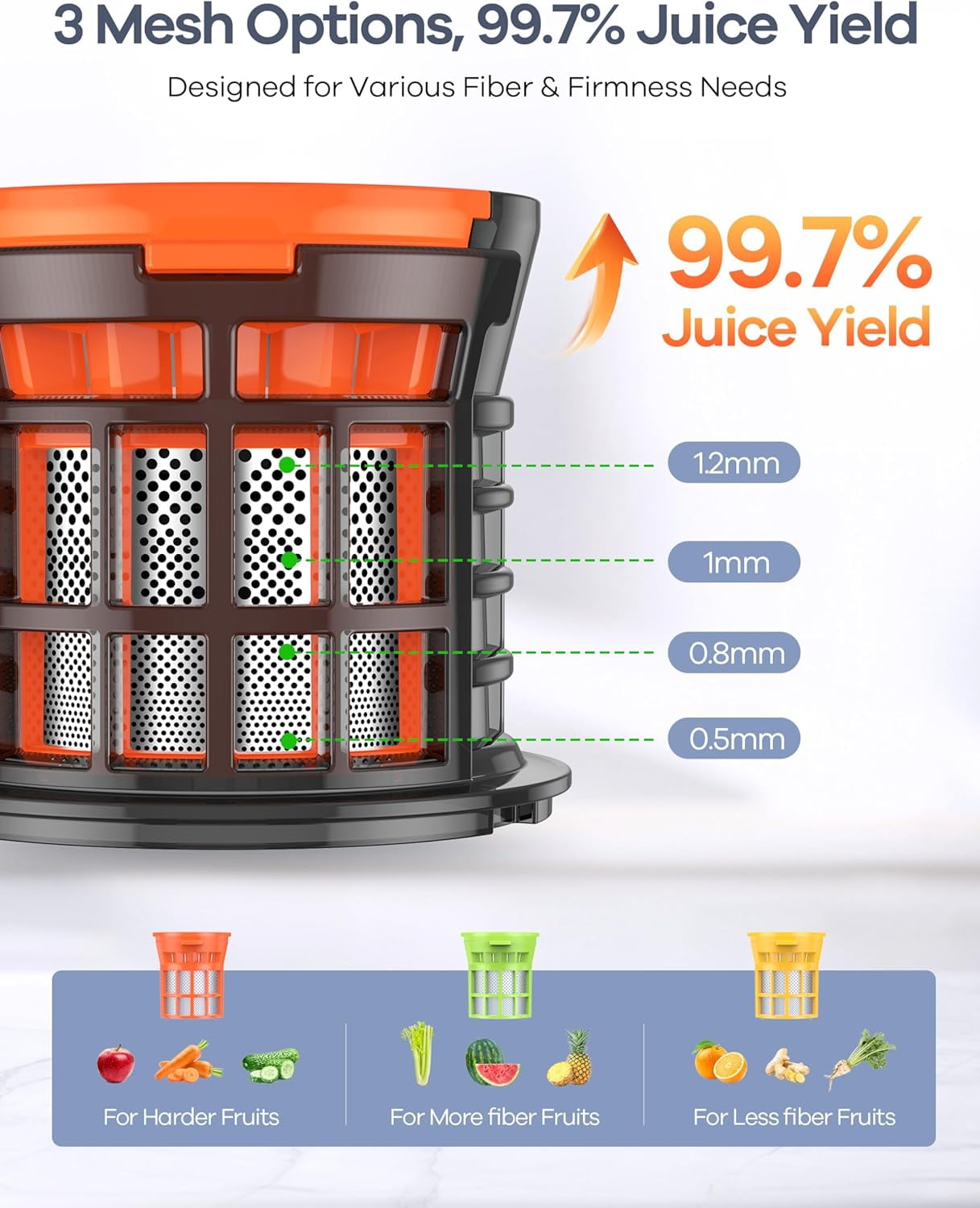 Cold Press Juicer 4.3 Inch Compact Masticating  with 3 Filters One-Touch Quiet Operation  Silver