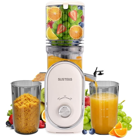Cold Press Juicer, 5.3" Feed Chute Slow Masticating Machines with 300W, Fit Whole Fruits & Vegetables, High Juice Yield, Easy to Clean, White