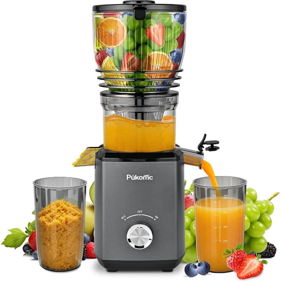 Cold Press Juicer, 5.8-inch wide feed chute for whole fruits and vegetables - 1.8L Capacity 300W Cold Press Juicer with slow grinding juicing, includes cleaning brush and juicing cup, grey