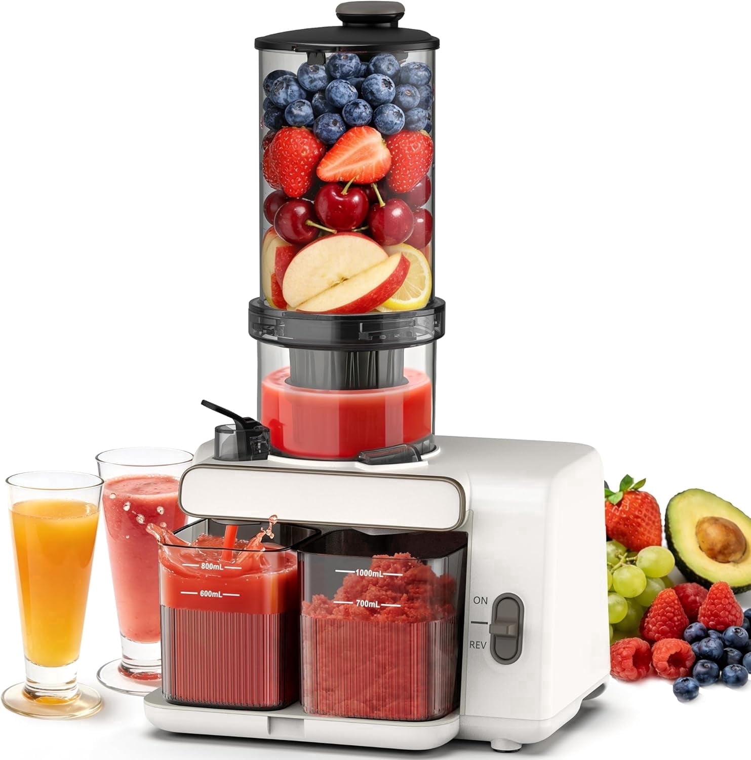 Cold Press Juicer, 99% Juice Yield, 5.4" Wide Feed Chute, 200W Quiet Motor, Automatic Pulp Separation, Slow Masticating Juicer Machine for Whole Fruits & Vegetables, Easy to Clean & Assemble