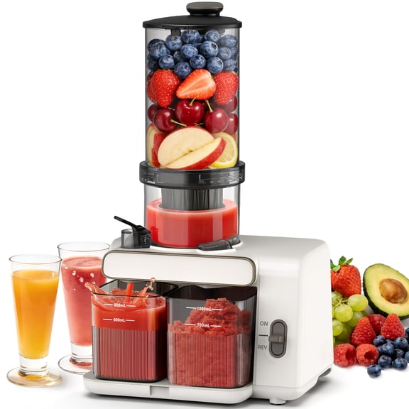 Efficient Slow Masticating Juicer with High Juice Yield, Wide Feed Chute, Quiet Motor, and Easy Cleaning Features for Whole Fruits and Vegetables