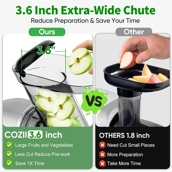 Cold Press Juicer Extractor, Slow Masticating Juicer Soft/hard Mode, 3.6 Large Feed Chute For Vegetable and Fruit, Easy to Clean, Quiet Motor, High Yield, Dishwasher Safe