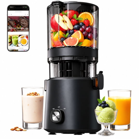 Cold Press Juicer Machine, 3-in-1 Juice Maker for Juice, Sorbet & Nut Milk, 6.5" Extra Wide Feed Chute, 100oz Capacity and 350W Motor, Black
