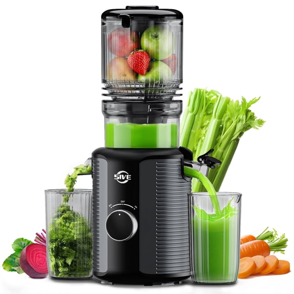 Cold Press Juicer Machine, 5.1 Inch Wide Chute Masticating Juicer, 1.2L Slow Juicer for Whole Fruits & Vegetables, Easy to Clean Electric Juice Extractor, Juice Maker with Recipe Guide, Silver & Gray