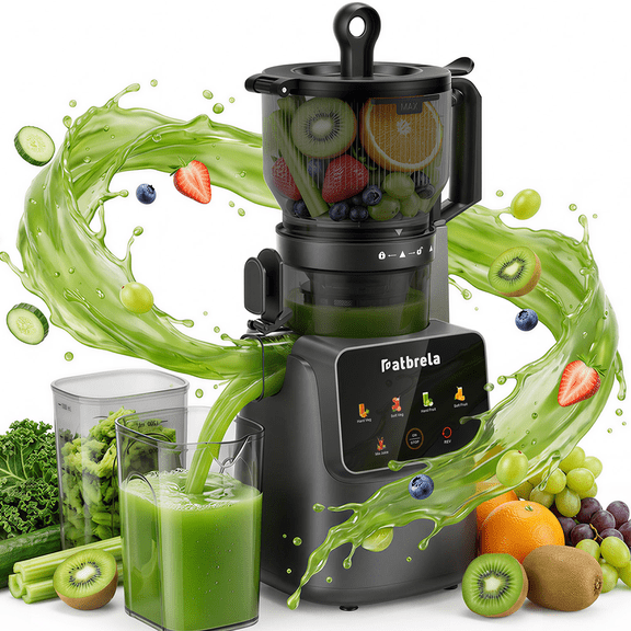 Cold Press Juicer Machine for Whole Fruits and Vegetables, 6.1" Wide Feed Chute, Slow Masticating Juice Maker, DC Motor, Patbrela 5 Preset & Reverse