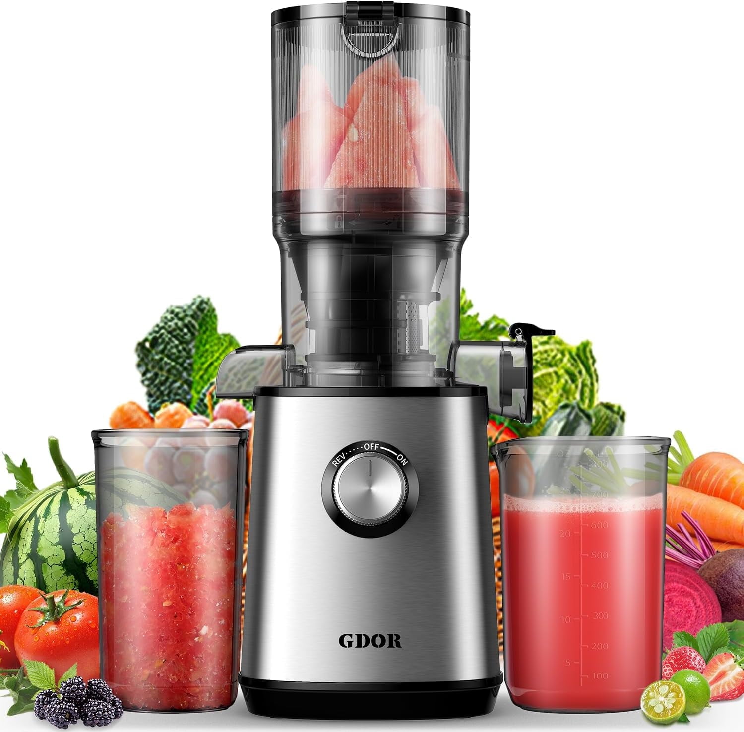 Open Box Cold Press Juicer Machines, 4.25'' Large Feed Chute Masticating Slow Juicer Fits Whole Fruits and Vegetables, Low Noise, Silver
