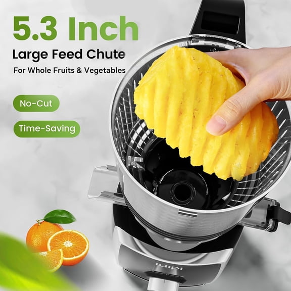 Cold Press Juicer Machines, 5.3" Large Feed Chute Slow Masticating Juicer, 99%  Yield, Ultra Quiet, Easy Clean,  – Ideal -Feeding Juicer for Whole Fruits & Vegetables (Black)