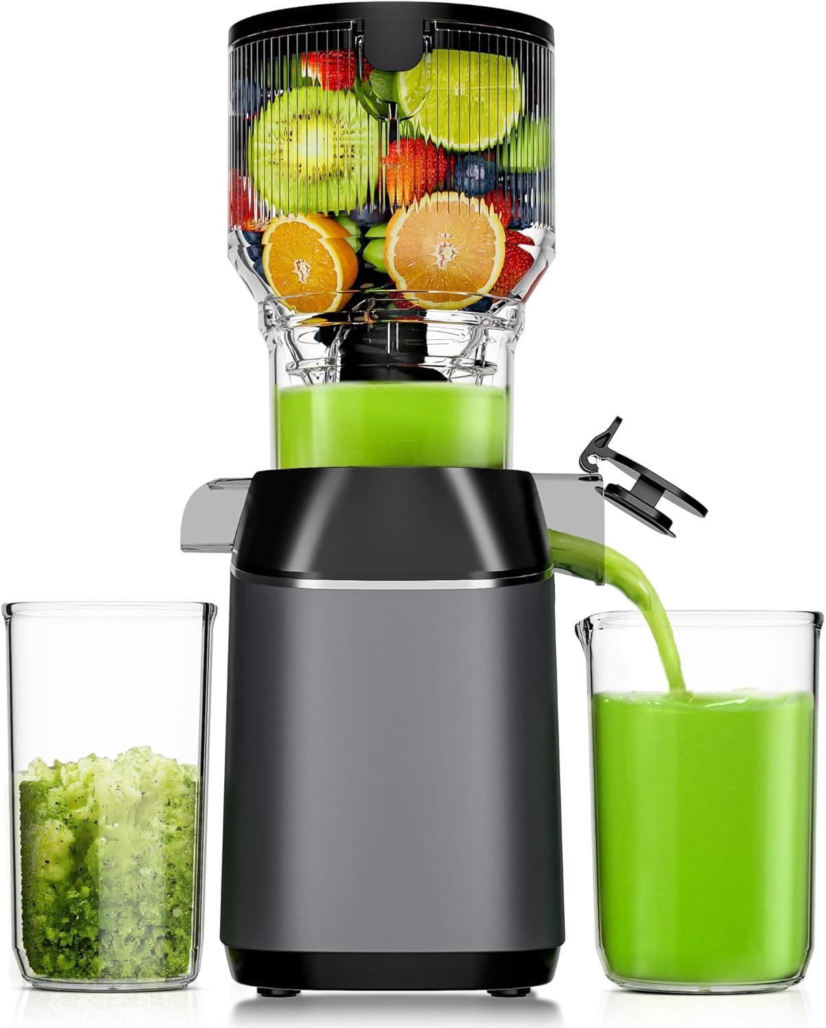 Cold Press Juicer Machines,  5.8" Wide Feed Chute, Slow Masticating Juicer for Whole Vegetables and Fruits, 99.6% High Juice Yield, Easy to clean, Juicer Machines with BPA Free