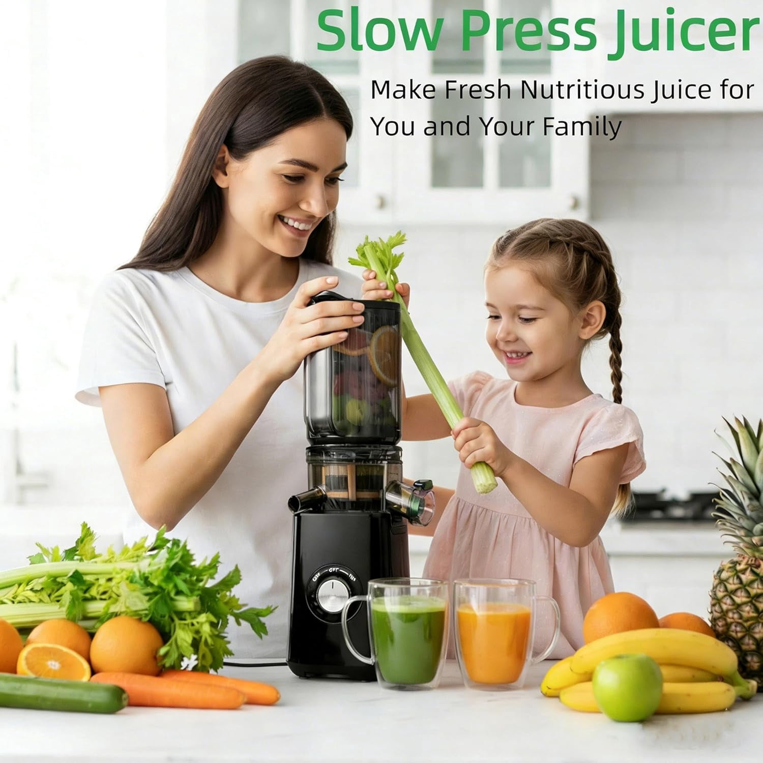 Cold Press Juicer Machines, Slow Masticating Juicer with Wide Feed Chute, High  Yield and  for Whole Fruits and Vegetables, Easy to Clean, Black