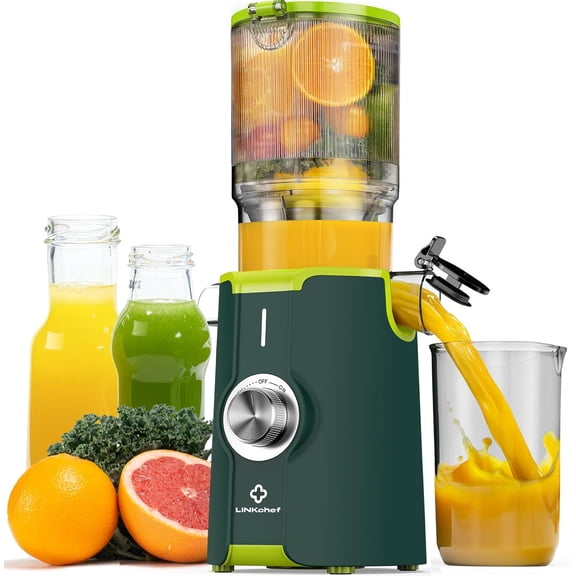 Cold Press Juicer Machines for Vegetables and Fruits, 4.35" Wide Chute Masticating with Pulp Separator, Easy to Clean, BPA-Free, Compact Electric Slow Juice Extractor Whole Fruit