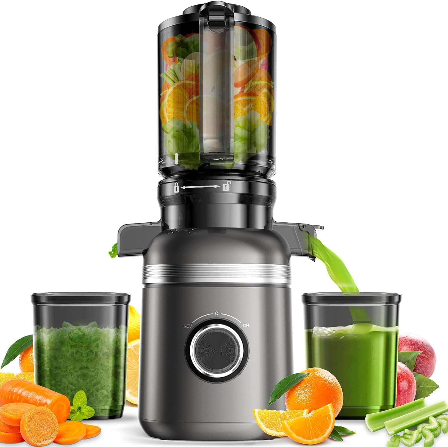 Cold Press Juicer Machines for Whole Vegetables & Fruits, Slow Masticating Juicer Maker with Wide Feed Chute, High Juice Yield, Easy to Clean