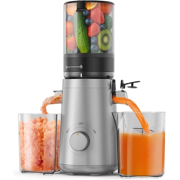 Cold Press Juicer Machines with 5.8" Large Feed Chute, Juicer for Whole Vegetables & Fruits, High Juice Yield (Grey)