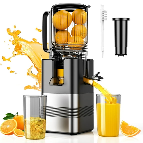 TINANA Cold Press Juicer Machine, 5.4 In Wide Feed Chute, Up to 450W Professional Slow Masticating Juicer for Whole Vegetables & Fruits, Batch Juicing, Reverse Function to Clear Blockages, MP-802T