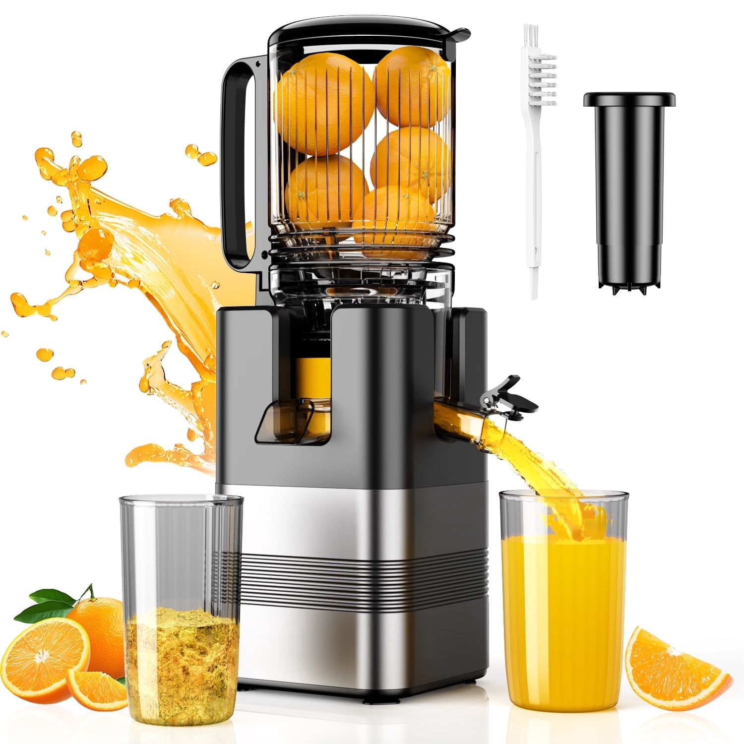 TINANA Cold Press Juicer Machine, 5.4 In Wide Feed Chute, Up to 450W Professional Slow Masticating Juicer for Whole Vegetables & Fruits, Batch Juicing, Reverse Function to Clear Blockages, MP-802T