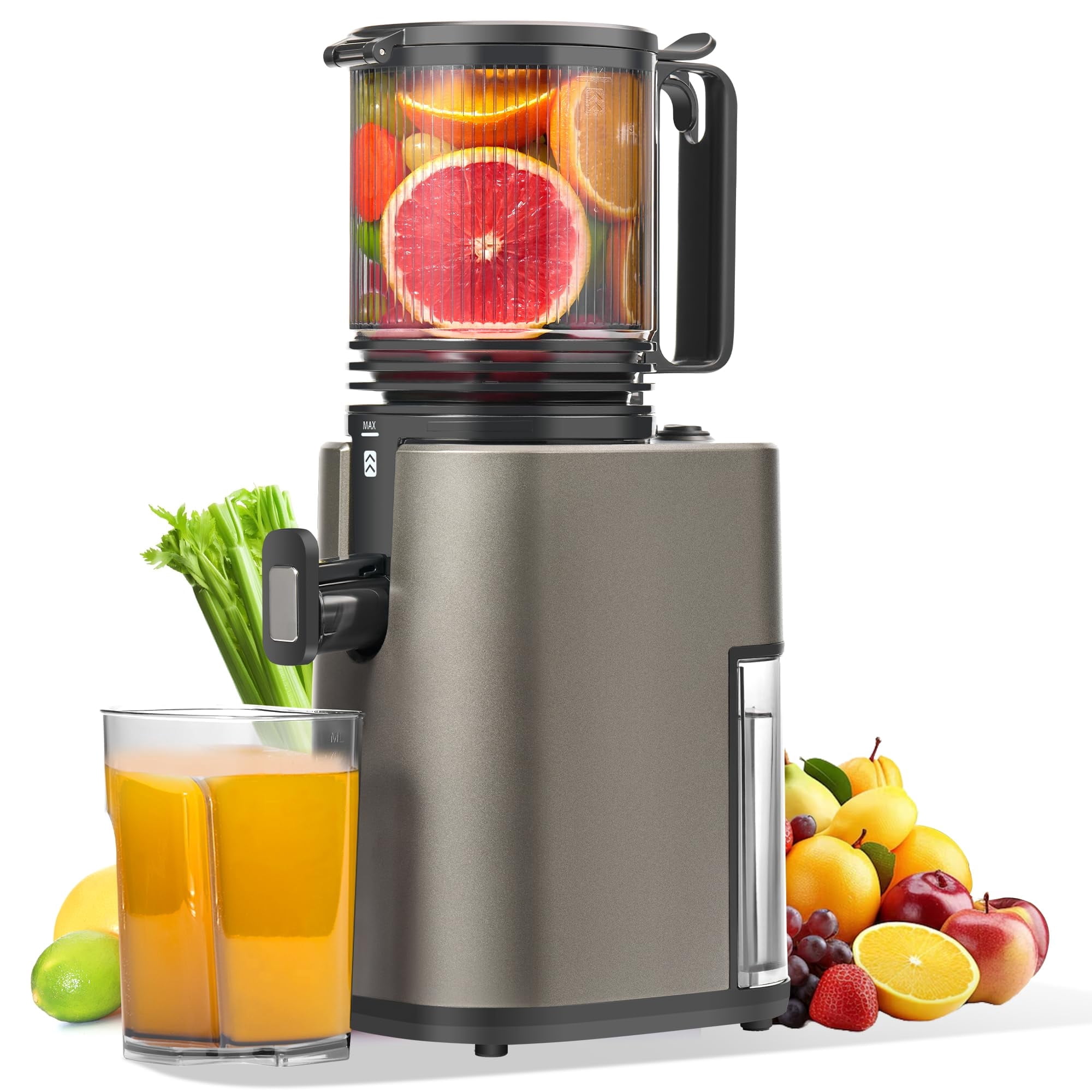 Cold Press Masticating Juicer - 350W Motor With 5.4" Wide Feed Chute For Whole Fruits & Vegetables