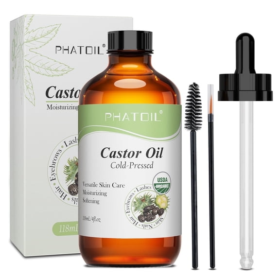 PHATOIL Cold Pressed Castor Oil - 4 fl oz Bottle - 100% Pure Castor Oil
