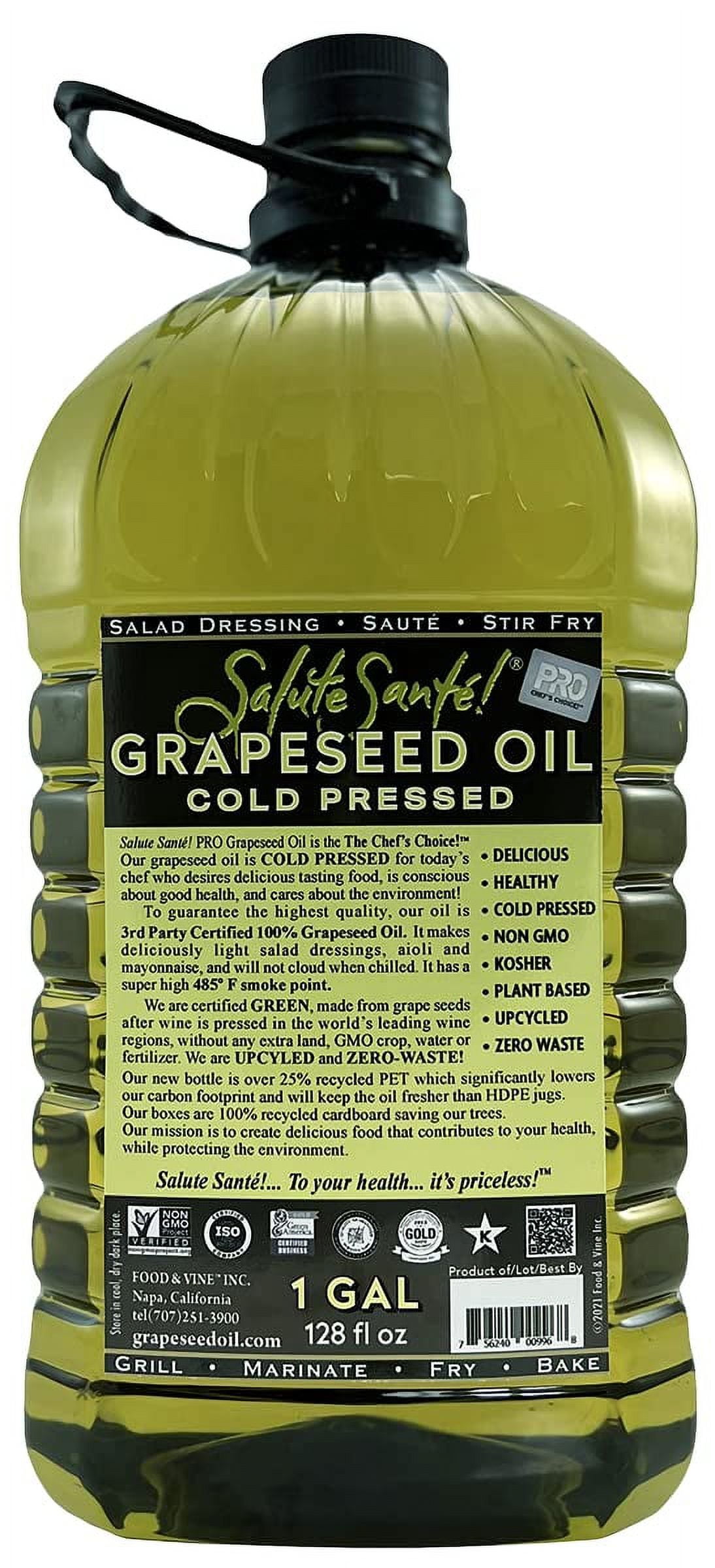 Cold Pressed Grapeseed Oil by High emperaure Cooking, Healhy Grape Seed Oil, NonGMO Kosher for
