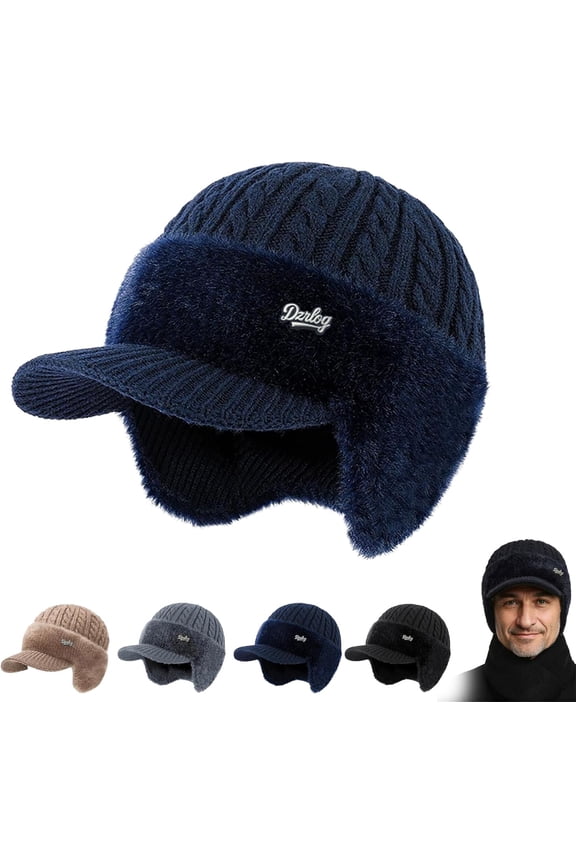 Cold-Proof Cap,Hat, Blocking Knitted Hats with Ear Flaps and Wool Brim, Soft Breathable