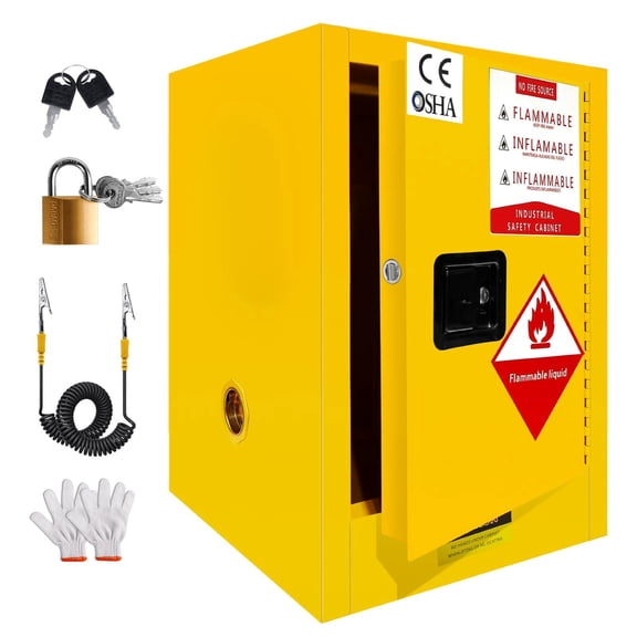 Cold-Rolled & Galvanized Steel Flammable Safety Cabinet with 1 Adjustable Shelf, Fire Cabinet with ESD Cable, Industrial Flammable Cab, Lab Chemical Cab for Commercial Industrial Use